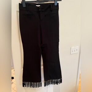 Anthropologie crop flare black pants with tassel accent